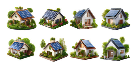 Fototapeta premium Modern Homes with Solar Panels Surrounded by Lush Greenery