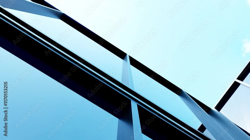 Poster 3d rendering of modern architecture, skyscraper corporate office building with glass window