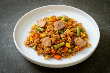 pork fried rice on white plate