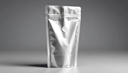 A Silver Stand Up Pouch Mockup Design