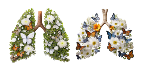 Lungs Surrounded by Nature with Butterflies and Floral Elements