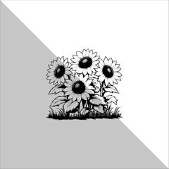 Striking Sunflower Silhouette vector. Sunflower flower outline illustration.