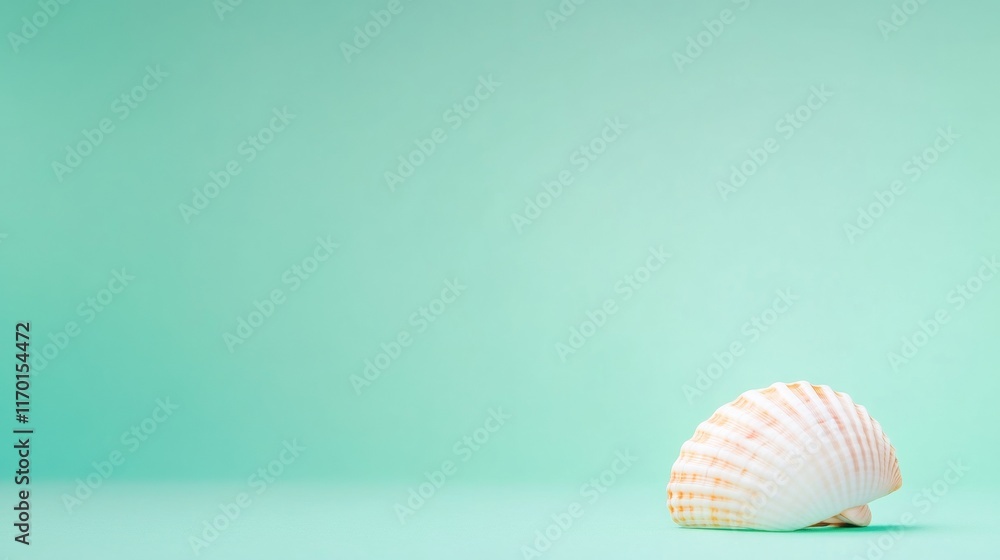 Poster minimalist seashell on soft mint green background