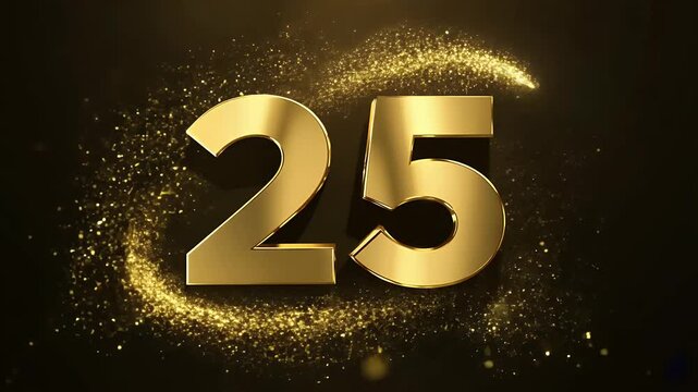 sparkling golden trail animation celebrates 25 years achievements featuring elegant numbers transparent alpha background versatile use 4K