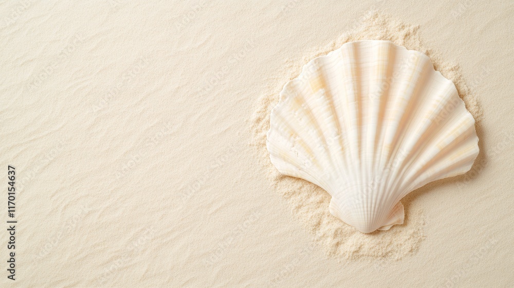 Poster elegant broken seashell on soft sand with minimalist aesthetic
