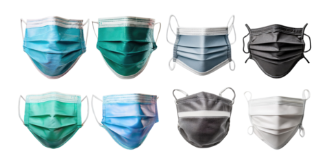 Assorted Surgical Masks on Transparent Background