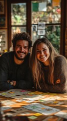 Fototapeta premium Joyful Couple Planning Together in Cozy Living Room Setting