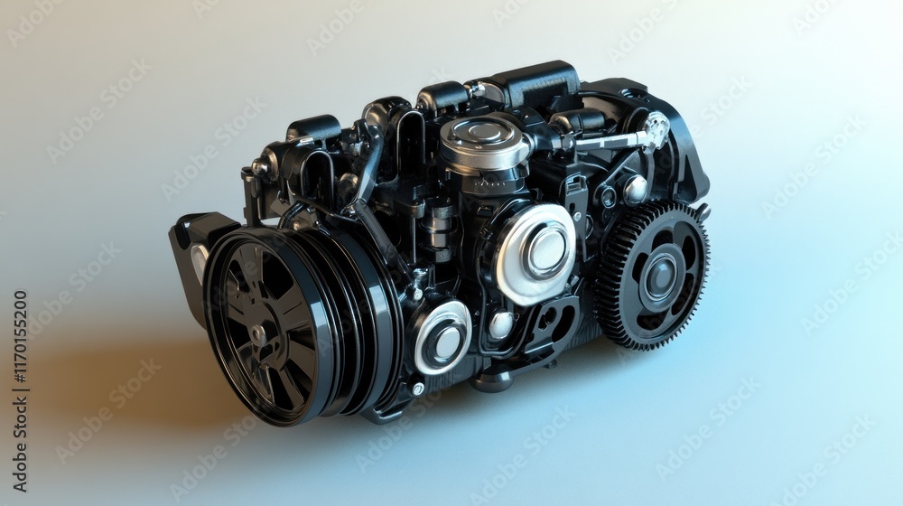 Aufkleber a detailed 3d rendering of a car engine showcasing its intricate components and design.