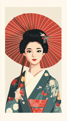 Japanese traditional culture geisha beautiful girl wearing kimono yukata illustration background