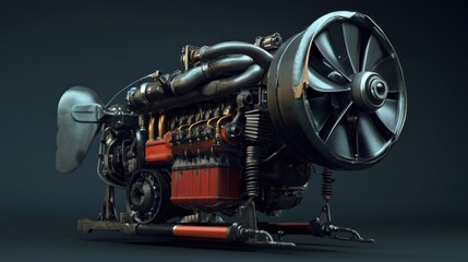 Fototapeta premium A detailed 3D rendering of an aircraft engine showcasing its mechanical components.