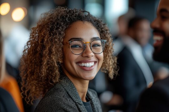 Business people are mingling at a networking event, smiling and discussing potential collabo, Generative AI