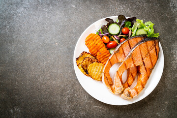 grilled salmon steak fillet with vegetable