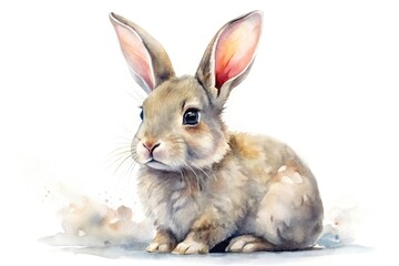 Obraz premium Surreal bunny, minimalist watercolor art, pure white background.