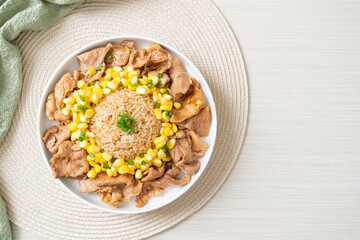 fried rice with pork sliced and corn
