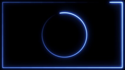 Glowing background and banner 3d rendering, with blue neon circle.,Abstraction, blue neon circle.