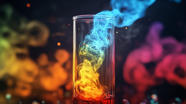 A bubbling reaction in a test tube, glowing with heat and releasing vivid gases.