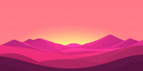 Pink sunset mountainscape, digital art, phone wallpaper.