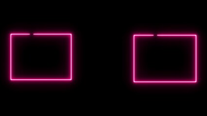 Neon abstract rectangle shape glowing box animation. neon line on black background.