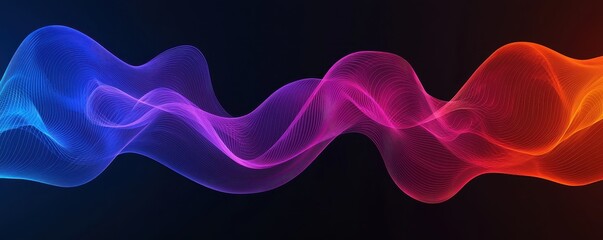 Fototapeta premium A vibrant wave of blue, pink, and orange colors flowing against a dark background, representing energy and motion in a dynamic visual format.