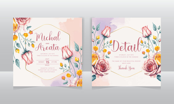 Beautiful wedding invitation card with leaf decoration. Social media post template with plant and leaves elements. Vector illustration for card, banner, invitation, poster, mobile apps, web ads