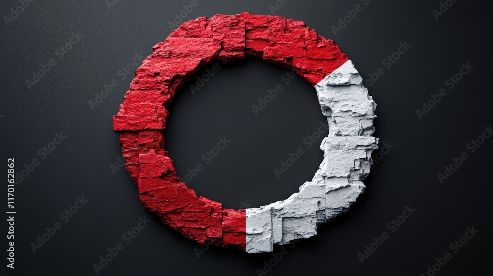 Poster dynamic interplay of red and white in a circular abstract design, creating visually striking contras