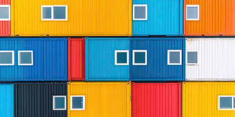 Fototapeta premium Vibrant shipping container art installation urban setting photography colorful environment aerial view creative concept