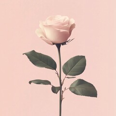 Single pale pink rose on pink background.