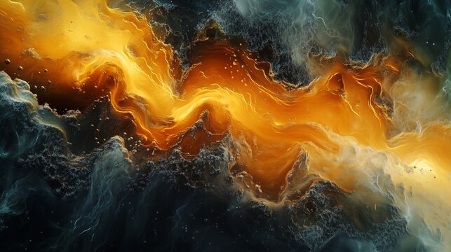 A glowing depiction of intermolecular forces creating dynamic patterns in a liquid solution.