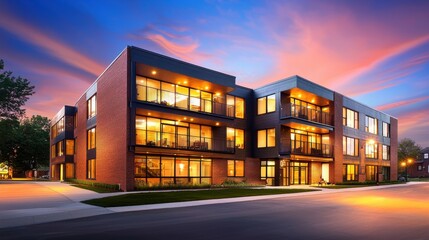 A residential apartment with a classic brick facade, large windows, and a friendly community atmosphere.