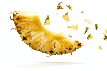 Naklejka premium Falling Pineapple slice isolated on white background clipping path full depth of field