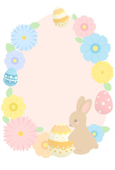 イースターエッグとうさぎと花のイラストフレーム