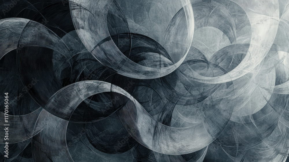 Poster monochrome abstract pattern of repeating circles in shades of gray and black