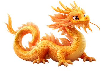 Fototapeta premium of Cute Chinese Golden Dragon Character on Transparent Background