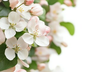 Fototapeta premium Delicate apple blossoms on branch, close-up.