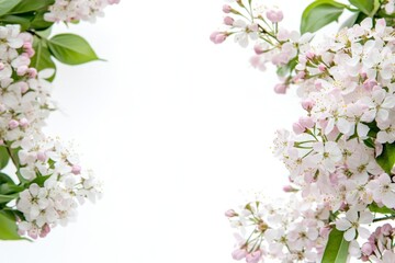 Obraz premium Delicate pink blossoms frame white background.