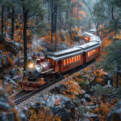 Fototapeta premium Autumn Train Journey Through the Forest