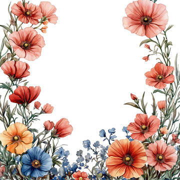 watercolor paint frame with flowers