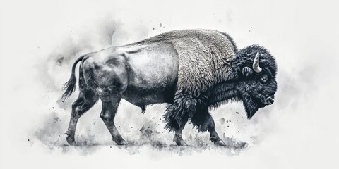 Wild bison on the move in a natural habitat.