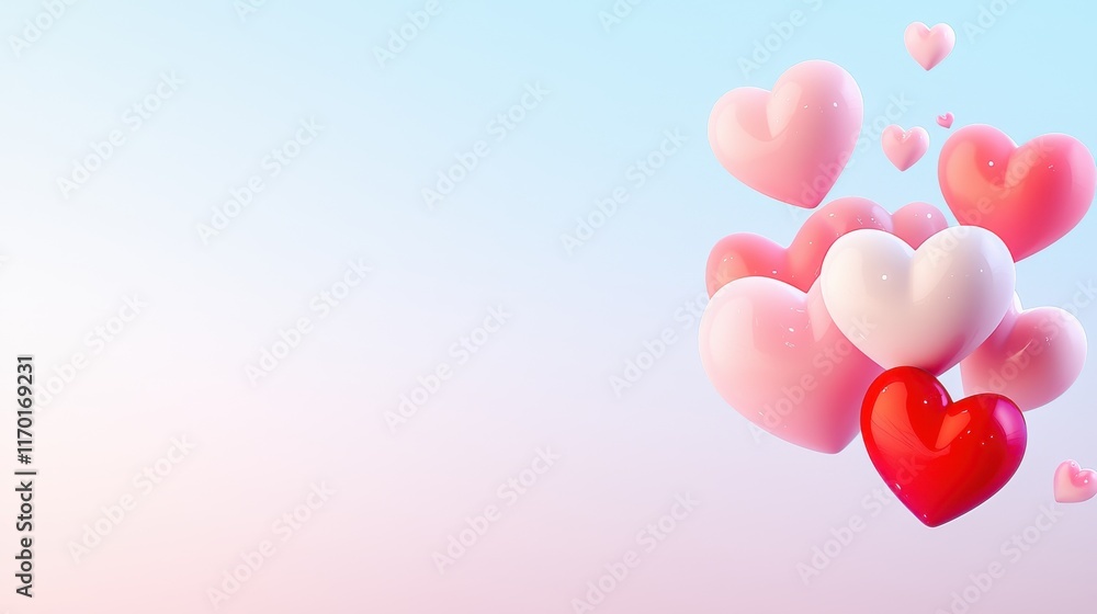 Poster a vibrant valentines day background with a gradient of red and pink hearts floating softly.