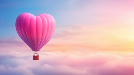 Fototapeta premium A vibrant Valentines Day illustration of a heart-shaped hot air balloon floating in the sky.