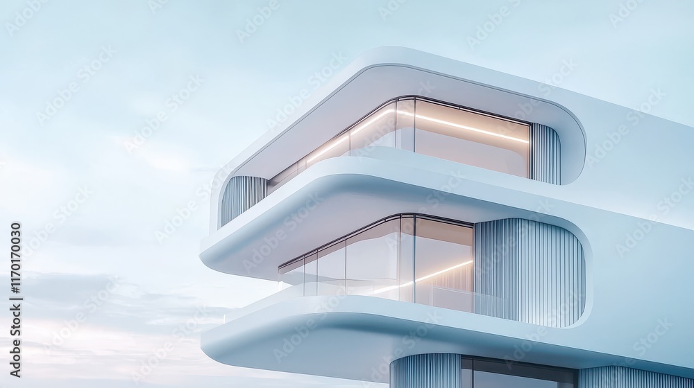 Aufkleber close-up of white modern architecture featuring angular design and smooth, seamless surfaces.
