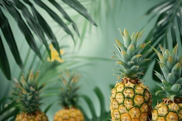 Fototapeta premium tropical pineapples on green background