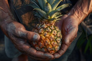 Close up of hands holding an Azorean pineapple