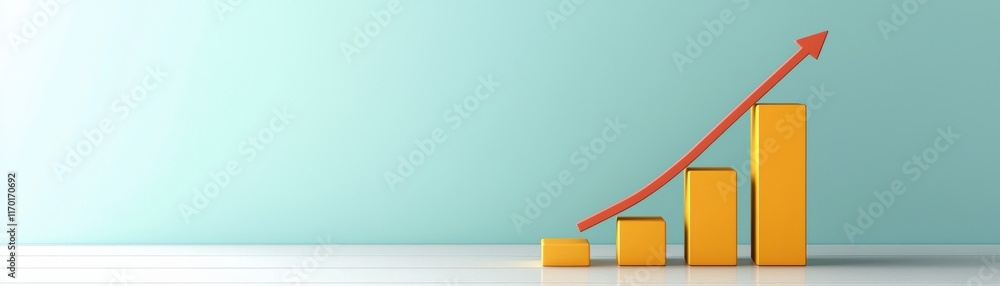Poster a visually appealing graph shows increasing yellow bars with a red upward arrow, symbolizing growth 