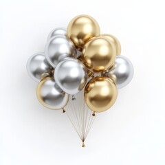 Shimmering Metallic Balloons in Gold and Silver Isolated on White Background in 3D Style