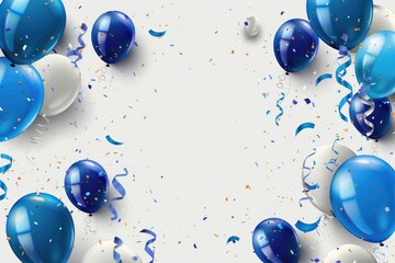 A vibrant display of blue balloons with confetti, creating a festive and celebratory atmosphere.