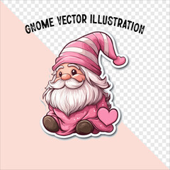  gnome vector with a heart and striped hat. A Pink gnome and hearts with a striped hat.