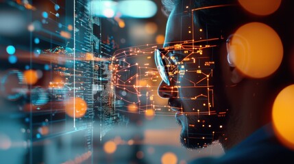 Digital Collaboration: Humanoid AI Robot and Professional Engaging with High-Tech Interface Amid AI-Generated Data Visualizations