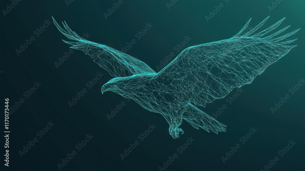 Aufkleber A digital wireframe representation of an eagle in flight against a dark background.