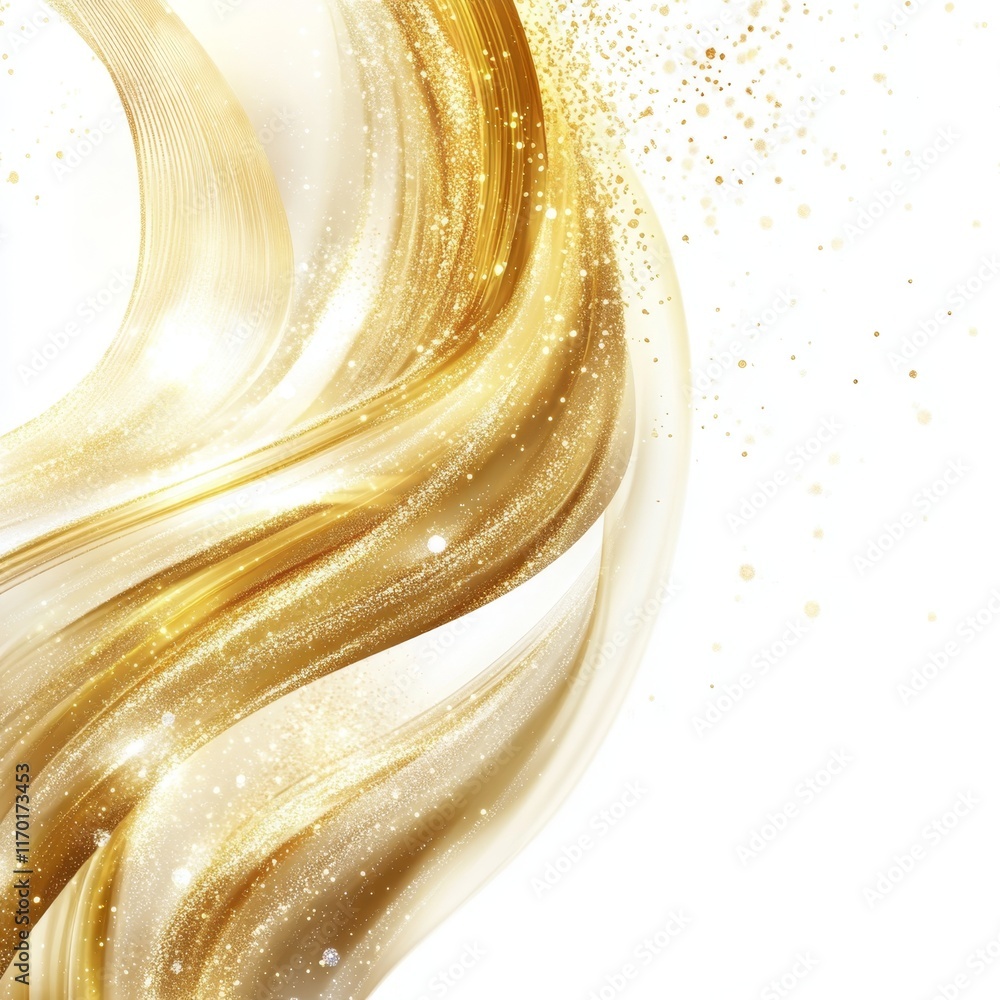 Poster radiant golden wave design on white background with copy space for text - abstract light particles e